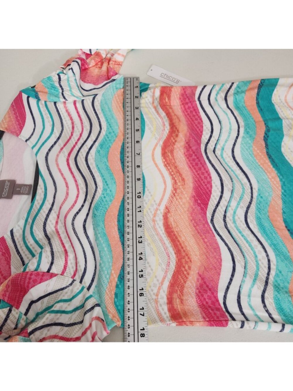 Chicos Multicolor Striped Cutout Sleeve Top Size 1 NWT - Picture 8 of 13